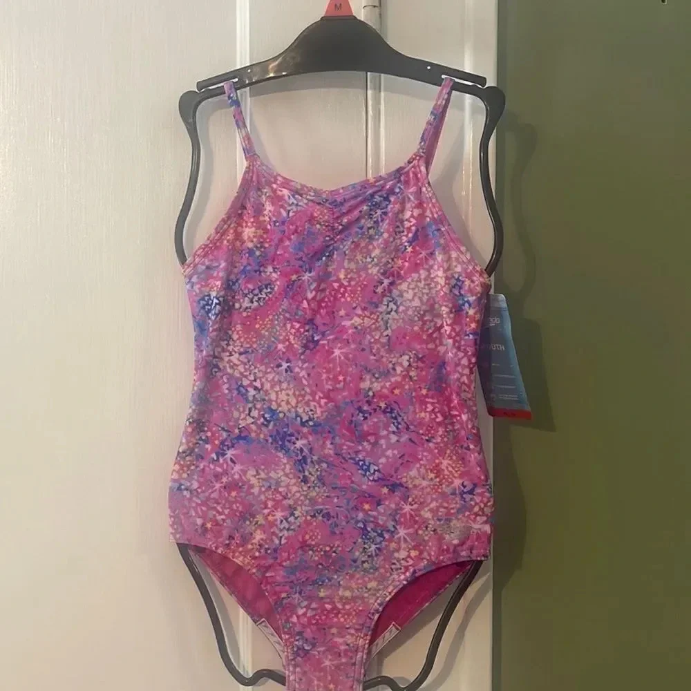 #17 Speedo youth bathing suit one piece Pink Hearts XL 16